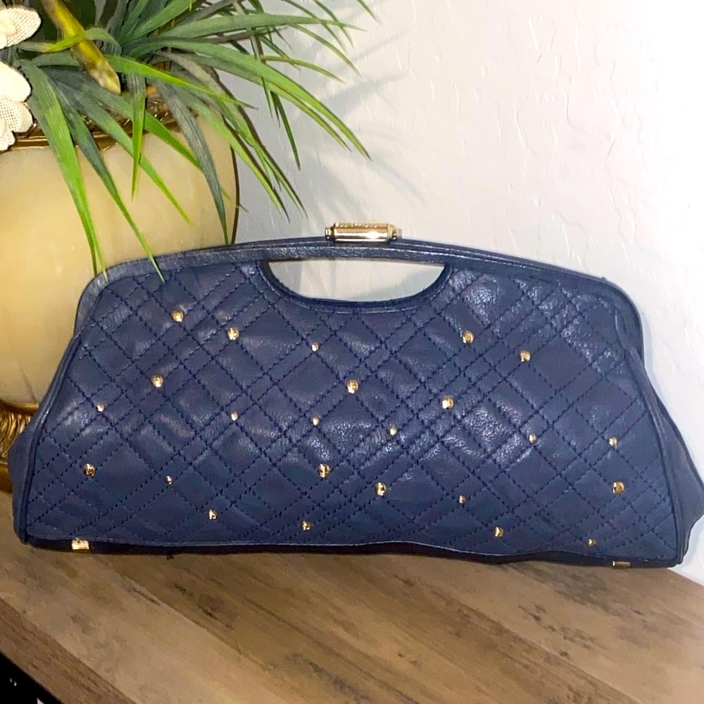 Elliott Lucca Blue Studded Leather Long Clutch EUC